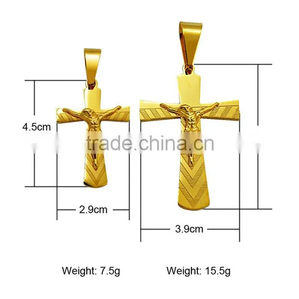 China Wholesale JCN0330 Stainless Steel Gold Jesus Cross Necklace Pendant photo-3