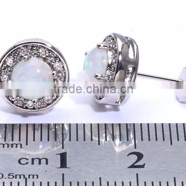 Women 925 Sterling Silver Round White Opal Diamond Stud Earrings Jewelry Quality Choice photo-3