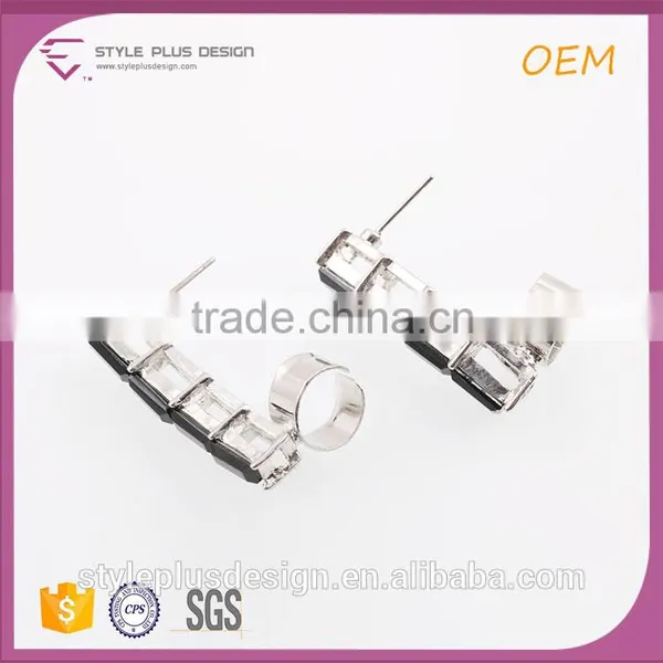 E73348K17 Silver Plated Fast Sale Women Studs Guitar Earring Anim Sex Famous Brand White And Black Rectangle Rhinestone Earring photo-2