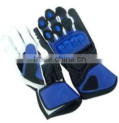 Leather Gloves Motor Bike Cycle Leather Blue ,White AND Black Contrast
