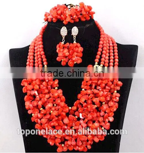 2016 Fashion African Bridal Beads Jewelry Set Coral Beads Jewelry Designs Nigerian Coral Beads Jewelry Set Wedding photo-5