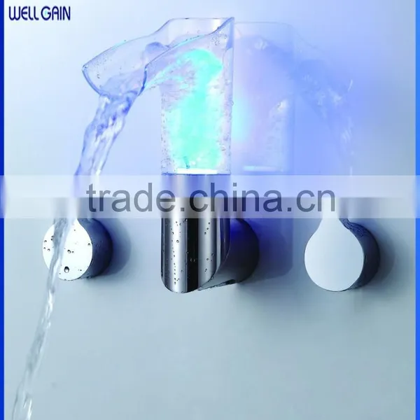 Lavatory Basin Faucet LED Brass Basin Mixer Wall Mounted Basin Tap photo-5