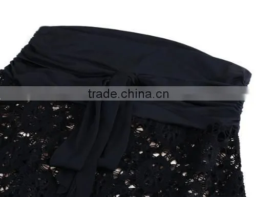 New Fashion Women's Sexy Two Ways Wear Spaghetti Strap Sleeveless Hollow Out Loose Solid Lace Dress photo-4