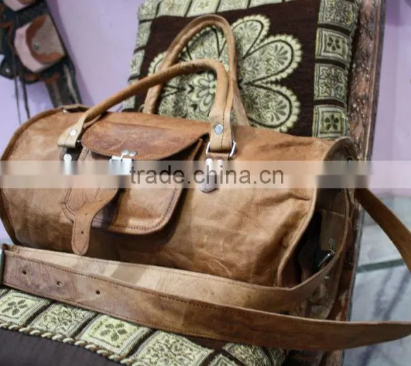 Brown Pure Goat Leather Weekend Bag/real Leather Travel Bag/vintage Style Bag