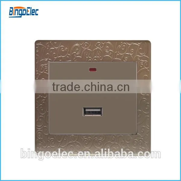 Golden Color PC Material Usb Wall Power Socket 240v