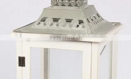Cheap Wooden Lantern With Metal Top White Color photo-4