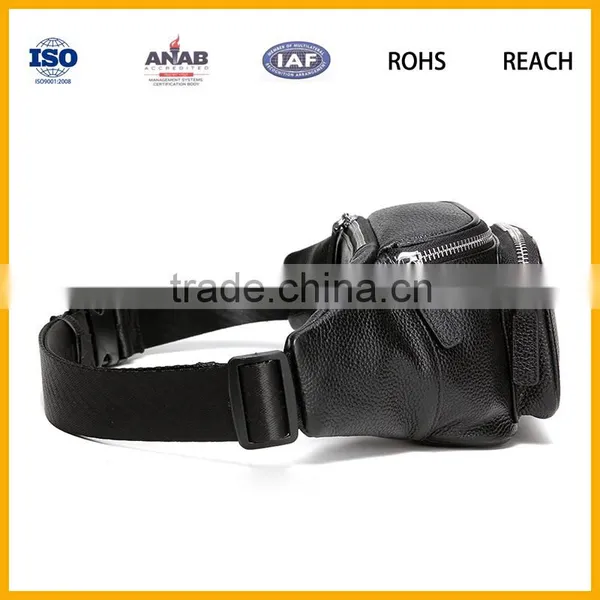 Black PU Leather Hiking Traveling Waist Purse Bag photo-4