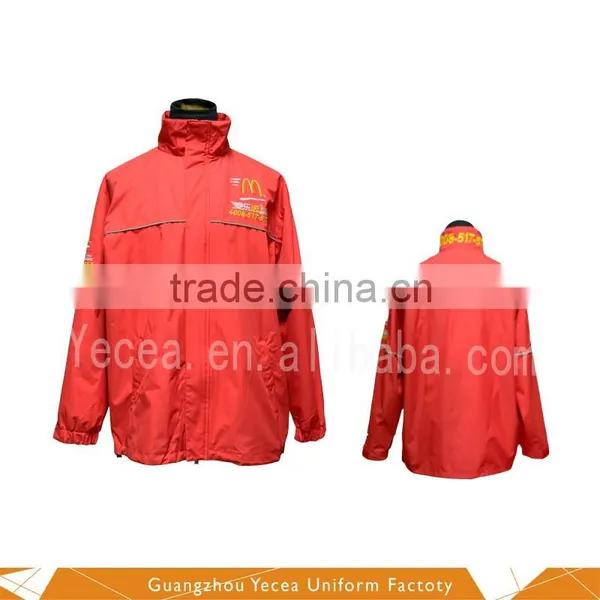 Customized Design Take-out Meals Deliver Clothes Wind Coat Suit McDonald's Dust Coat for Outdoor/workwear Logo Printing