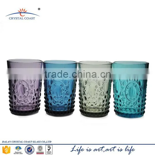 Blue Green Pressed Vintage Colored Thick Wine Glass Goblet photo-5