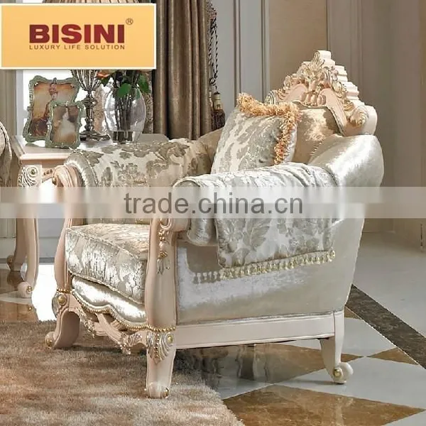 Bisini European Elegant Handcarved Wooden Fabric Sofa For Villa photo-3