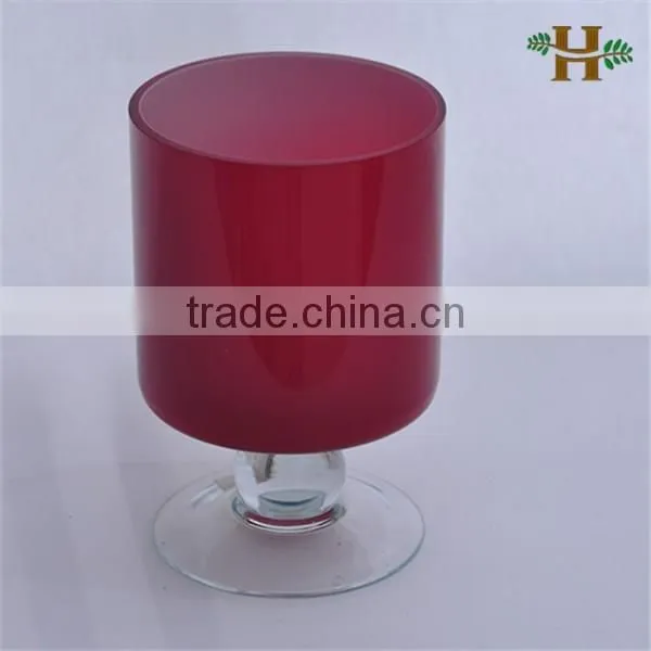 Handmade Colored Footed Glass Candle Holder, Stained Cylinder Shape Glass Vase on Foot photo-5