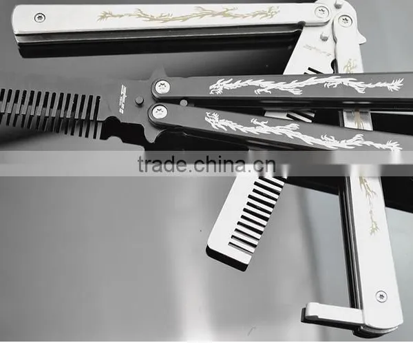Stainless Steel Folding Practice Training Butterfly Style Knife Comb photo-3