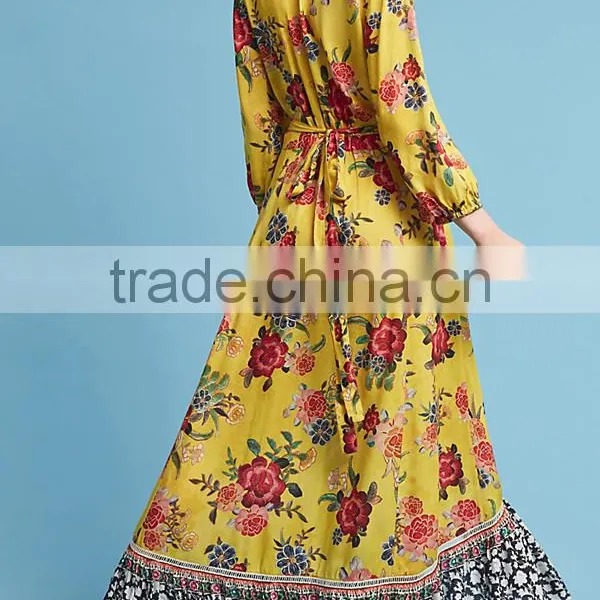 Vibrant Colors Embedded Vintage Long Sleeve Floral Maxi Dress Western Frock Designs For Ladies HSd5158 photo-5