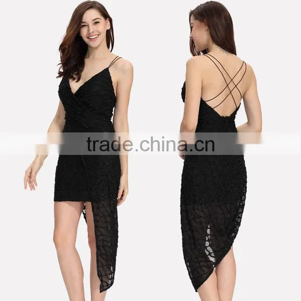 Free Sample Woman Casual Wholesale Long One Piece Maxi Fashion Black Lace and Sequin Evening Dress With Silver Threads photo-5