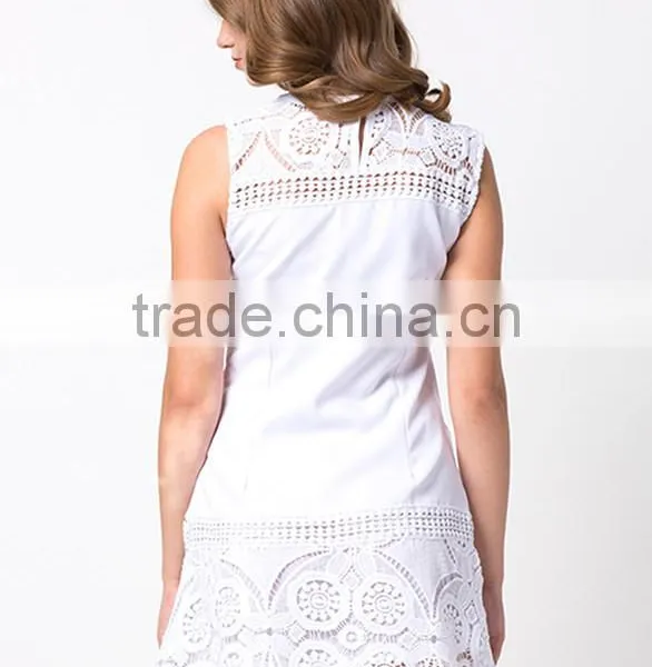 Fashion Sleeveless Short White Summer Women Lace Dress photo-3