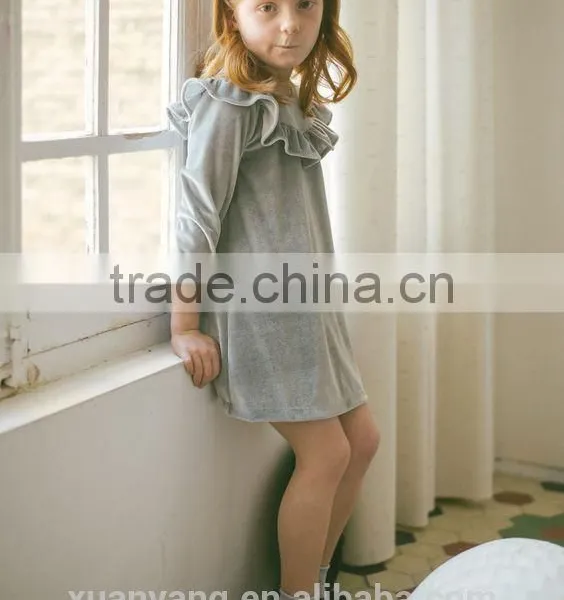2017 New Style Long Sleeve Velour Children Boutique Clothing Kids Wholesale Fancy Baby Dress photo-2