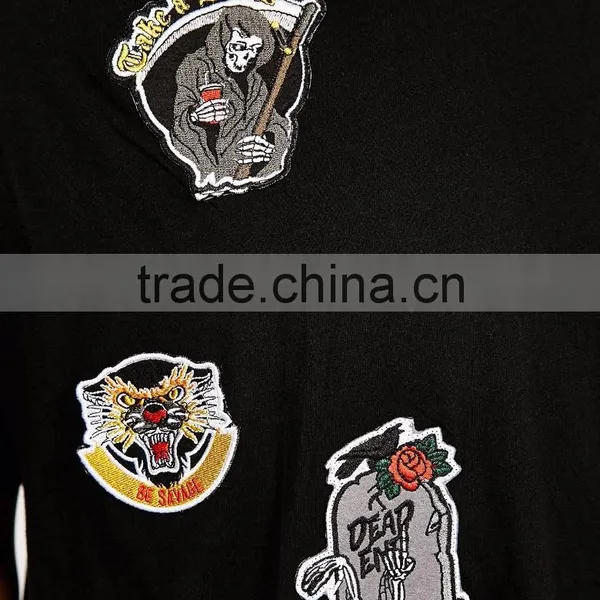 MGOO Newest Arrival Beautiful Embroidered T-shirt Custom Handmade Animal Pattern Tees Mens Black Cotton Tshirts photo-6