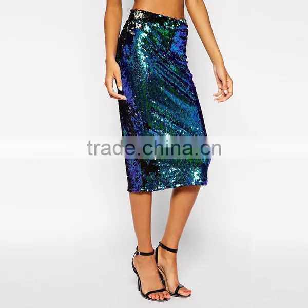 MGOO Special Branded Design Women Sequin Slinky Skirts Green Shinning Midi Party Skirts For Ladies 15145B391 photo-2