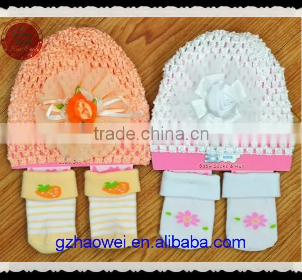 3D Flower Crochet Baby Hat+socks Sets for Baby Gift photo-2