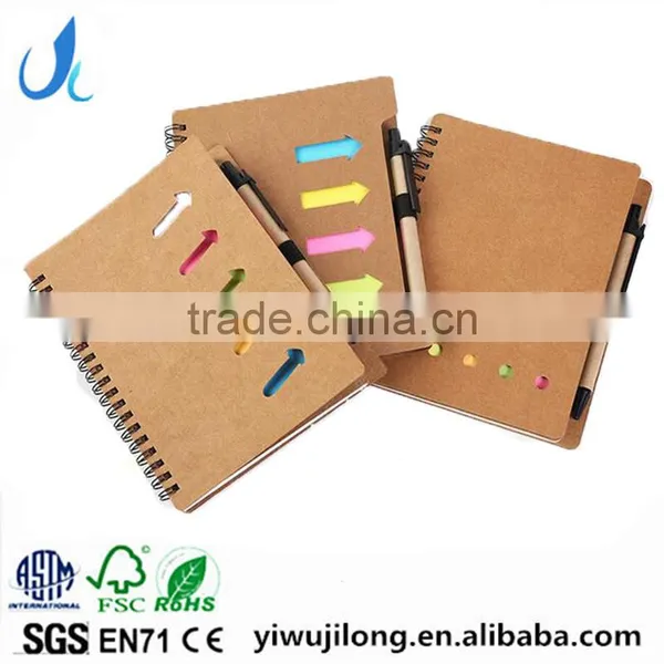 customised logo Kraft blank cover white lined inner paper spiral notebook with pen colorful sticky notes divider