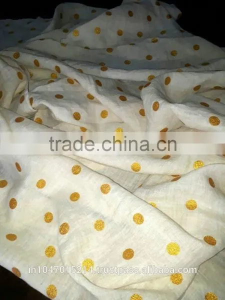 Metallic Printed Polka Dot Organic Flax Linen Hand Woven Fabric