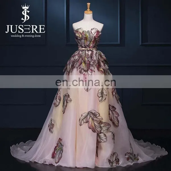 Unique Style Embroidered Colorful Autumn Leaves Appliqued Beaded Ball Gown Celebrity Dress Organza Elie Saab Evening Dress 2015