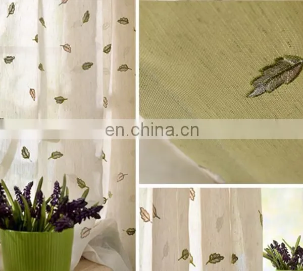 Fantasy Leaf Pattern Elegant Plain Embroidered Texture Linen Curtain for Decor photo-5