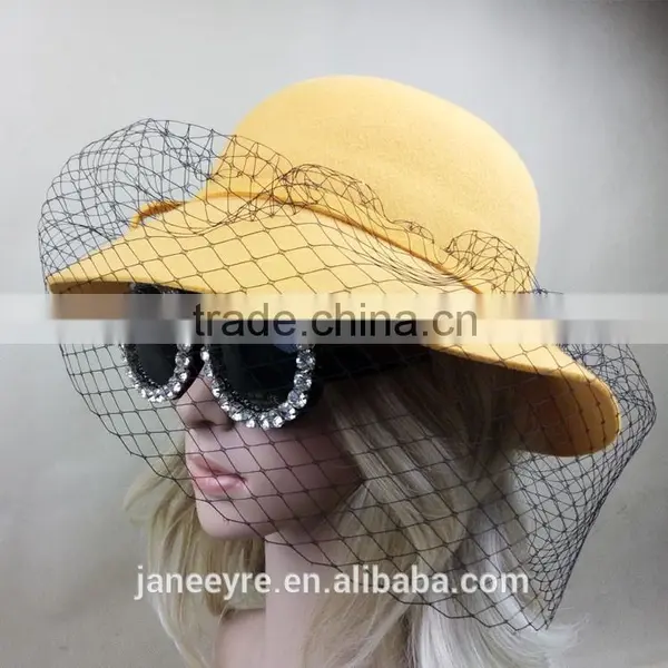 Elegant Veiling Wool Felt Hat With Flower For Women photo-2