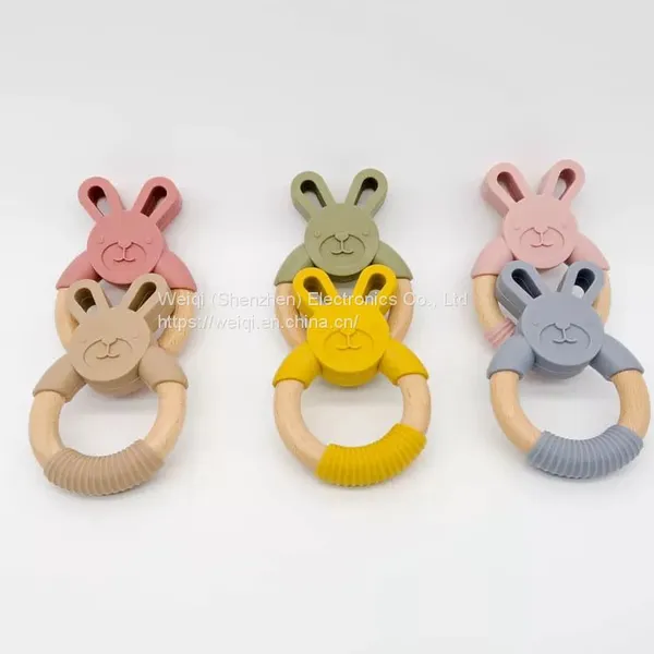 Silicone Wood Baby Teether Cute Rabbit Toys photo-2