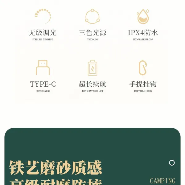Camping Light Rechargeable Outdoor Mountain Camping White Light Warm Light Type-C Rechargeable Tent Light photo-5