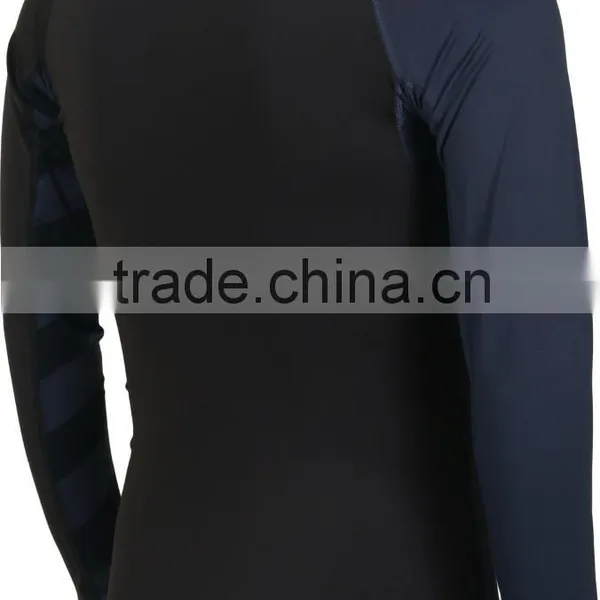 92% Polyester 8% Spandex (Lycra) Crew Neck Long Grey Black Compression Shirt / Rash Guard With Sublimated Side Panels photo-2