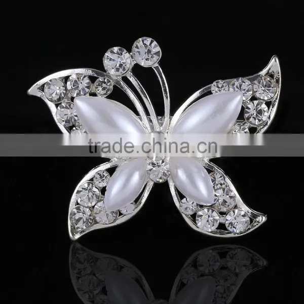Bridal Hair Rhinestone Brooch Pins,Butterfly Brooch With Pearl photo-2