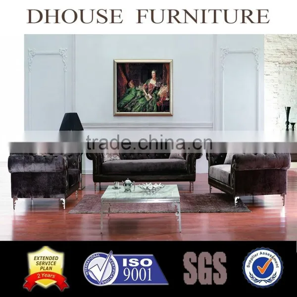 New Classic Crystal Tufted Brown Fabric Sofa Set AL097