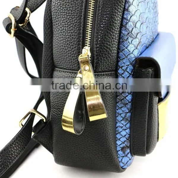 Fancy Blue Pattern Girls Bags Fashion Design Genuine Leather Backpack for Lady photo-5