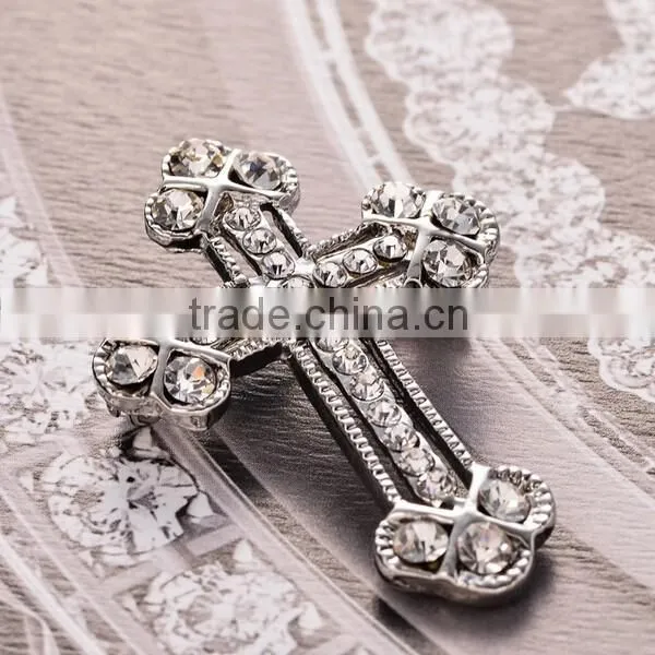 Alloy cz Diamond Crystal Men's Vintage Cross Brooch photo-2