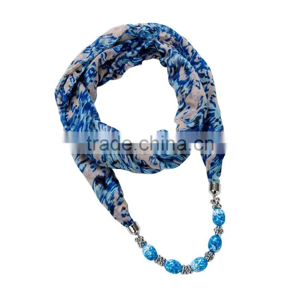 Shabby Chiffon Scarf Necklace Decorated With Glass Beaded Ornaments Chain photo-4