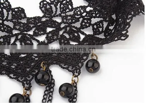 Black Lace Handmade Chain Tassel Choker Goth Victorian Vampire Necklace Pendant photo-3