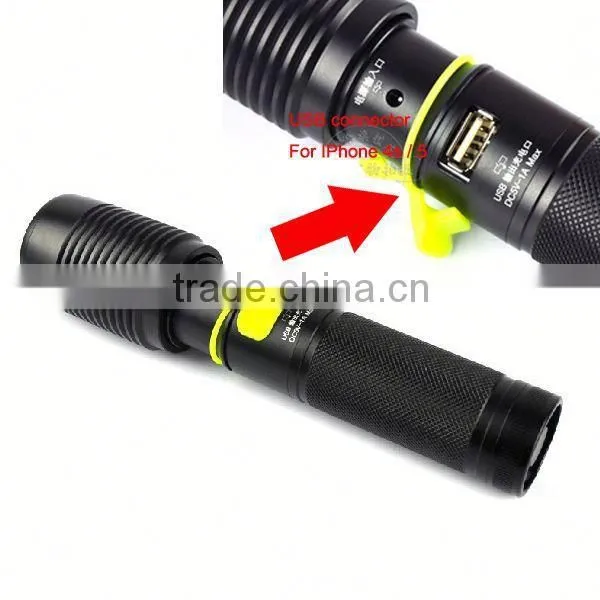 6618 IPhone 4s /5 Power Bank Charger USB Rechargeable High Power XML T6 Led Power Bank Flashlight photo-2
