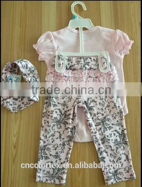 100% Cotton 4pcs Set Baby Romper Set Short Sleeve Romper and Pants photo-3