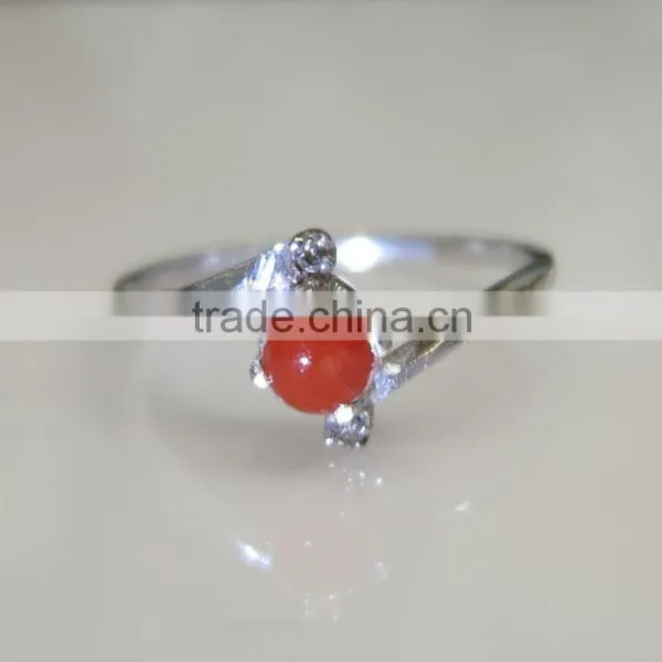Sterling Silver Ring With Coral & Diamond Natural Nontreated 92.5 photo-2