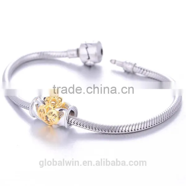 18K Factory Promotion Crystal I Love You Bear Charm European Heart Charm Shiny Solid S925 Silver Bead For Woman Charm Bead photo-2