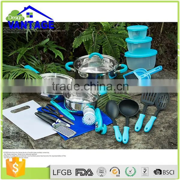 23 Pcs Silicone Handle Stainless Steel Non Stick Camping Cookware Kitchen Set photo-4