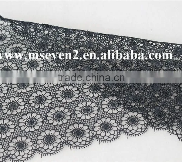 New Black Color Lace Design 2016 Embroidery Scallop Shape Lace Trim Austrian Embroidery Designs Flower Lace in 17cm photo-2