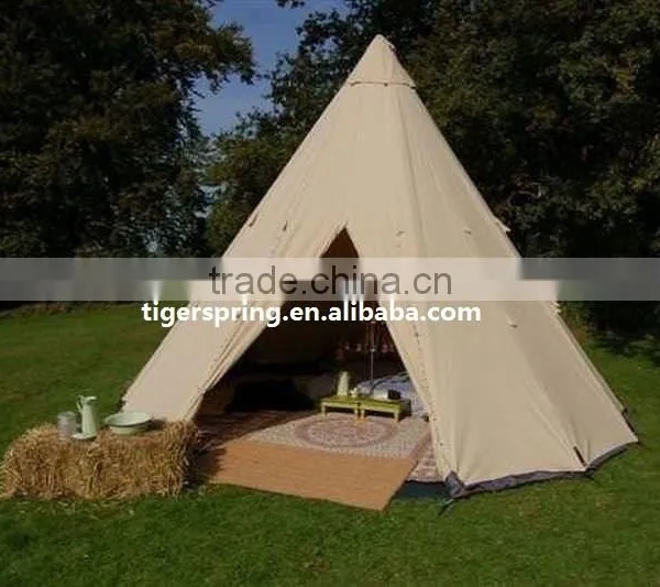 Beige Color Cotton Canvas Folding Luxury Camping Tent Outdoor photo-3