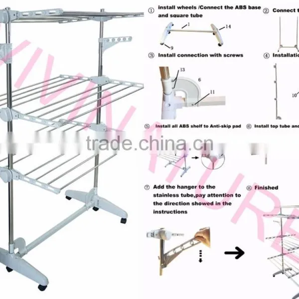 2017 Hot Sale Portable Clothes Drying Rack With 3 Layers and 6 Wheels Design for Adjustable Bar photo-6