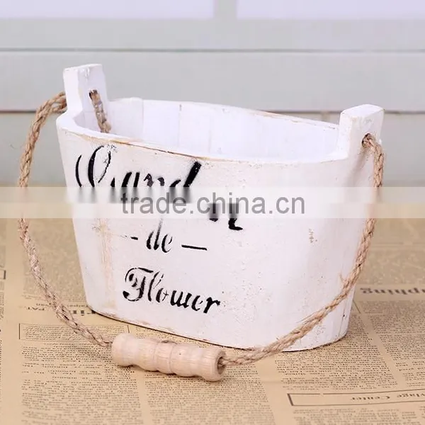 Antique Wooden Wall Hanging Round Flower Pots photo-5