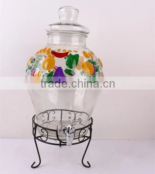 5L Cylinder Glass Juice Jar With Metal Rack photo-4