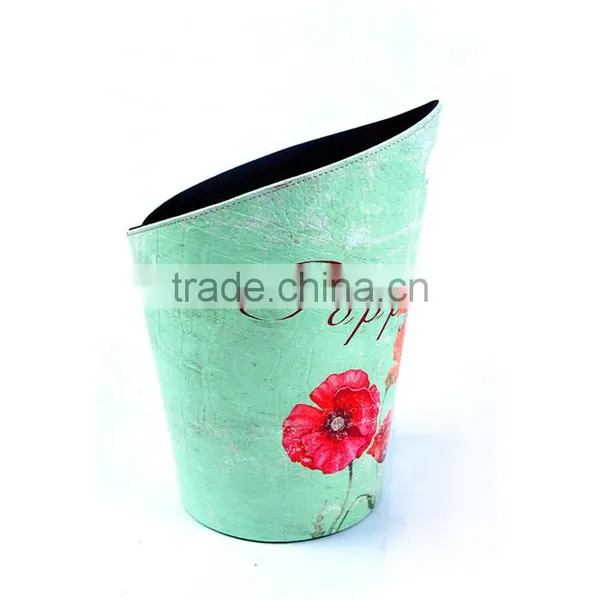 2016 Newest Flower Print Decorative Faux Leather Trash Can With Handle photo-2