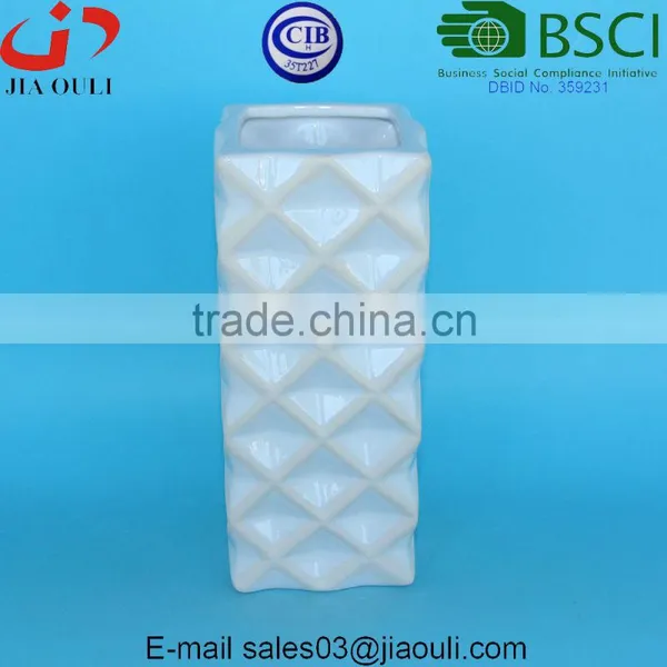 Tall Geometry Square Ceramic Vase White Glazed With Wash photo-3