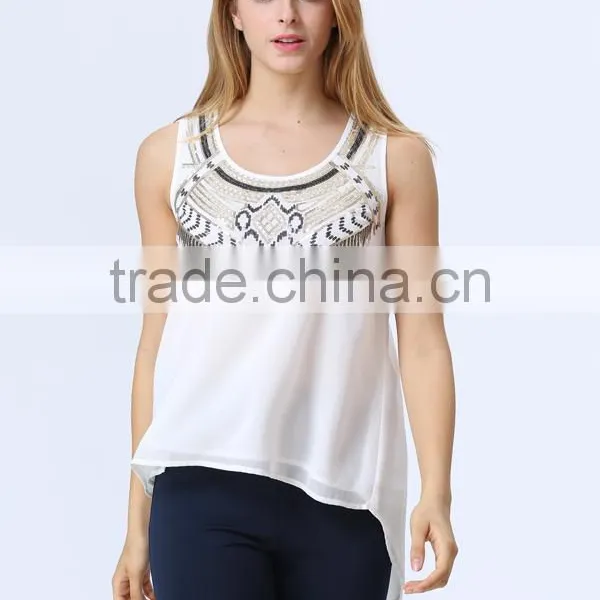 New Design Clothing Manufacturers Round Neck Sequin Embellish Top For Women photo-2